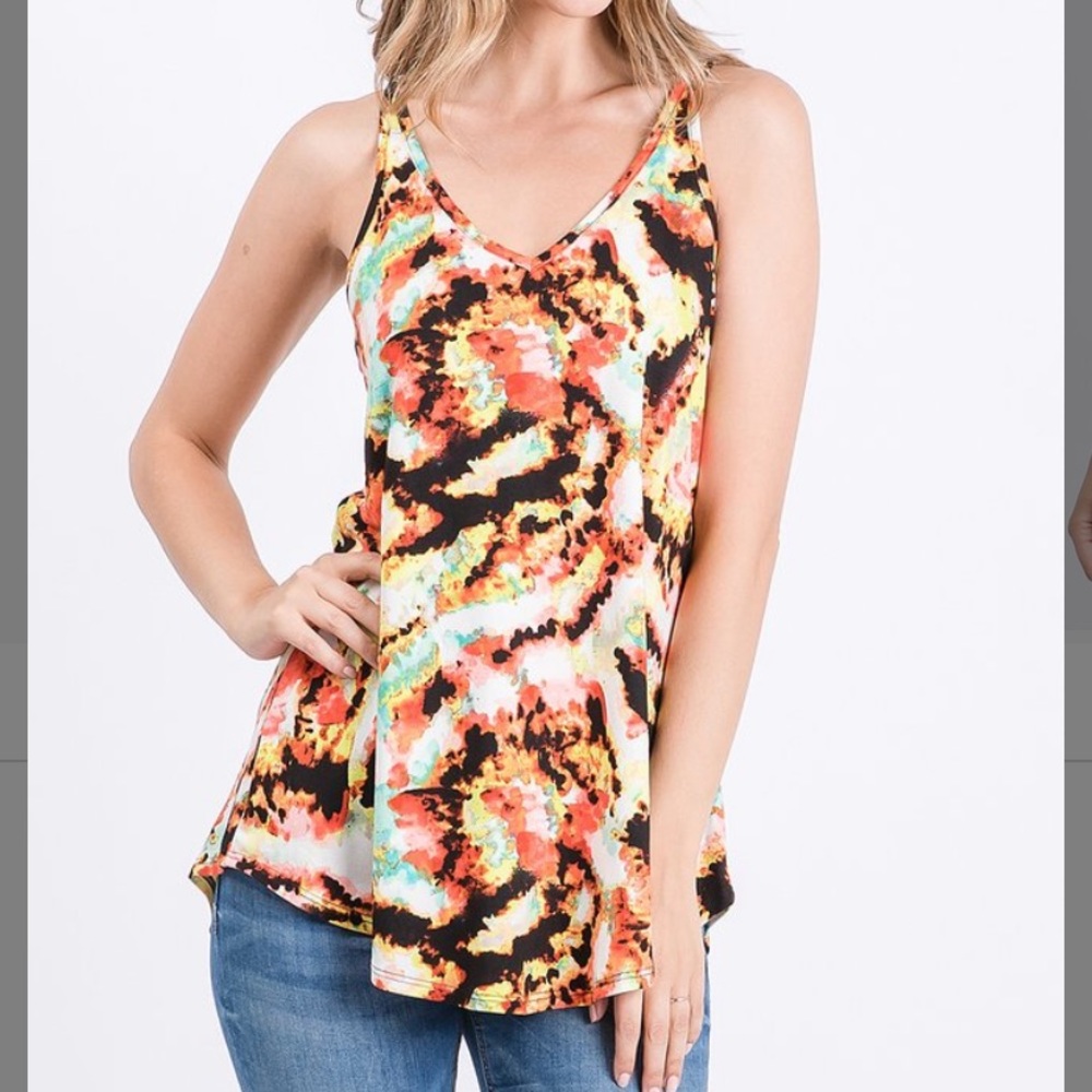 Black & Mint Tie-Dye V-Neck Tank, M